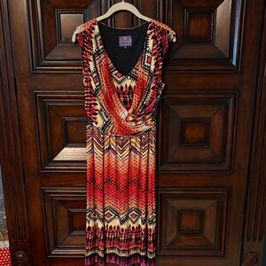 Curations Red & Cream Patterned Sleeveless Midi Dress